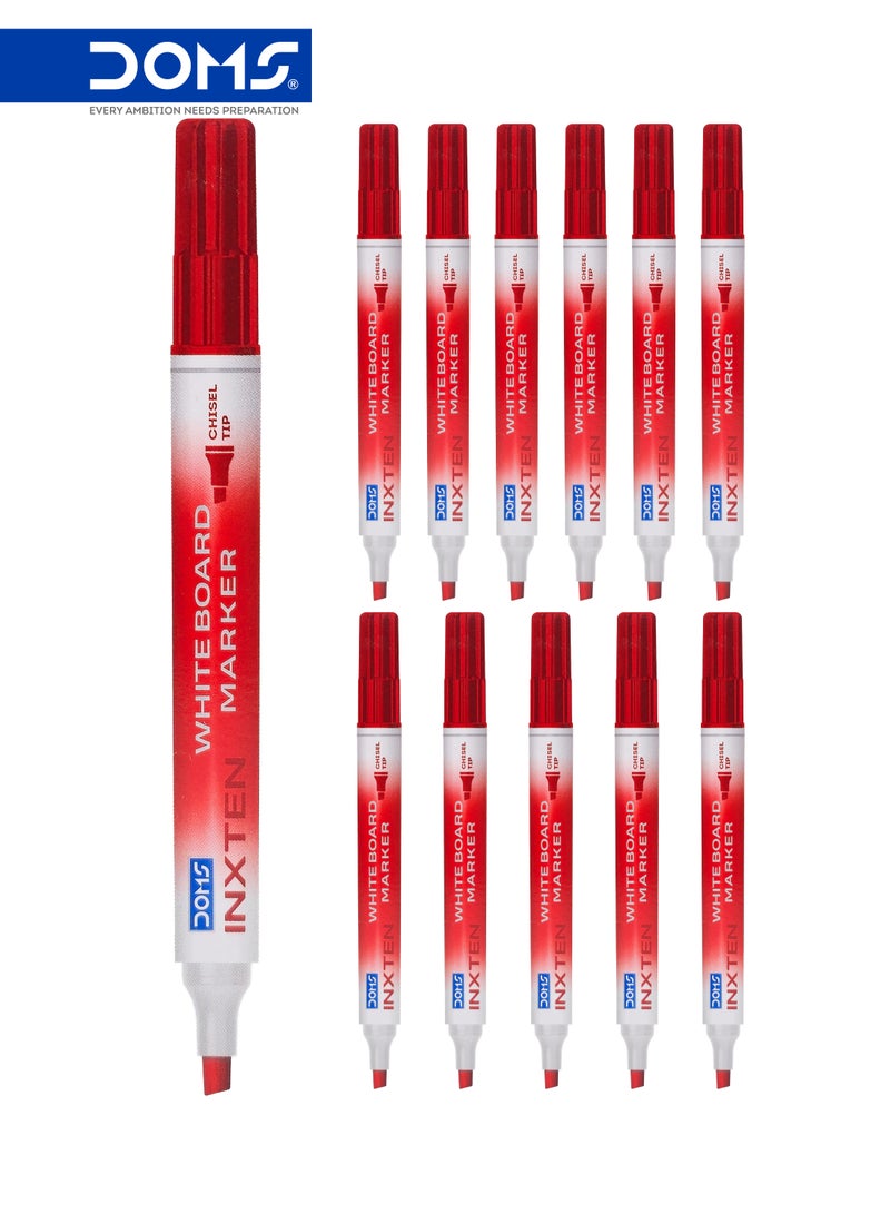 DOMS Whiteboard Marker Pen, Chisel Tip, Red Ink, INXTEN Series, Pack of 12 - Image 1